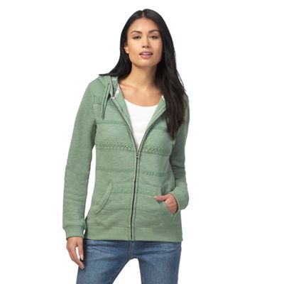 Green lace detail zip through hoodie